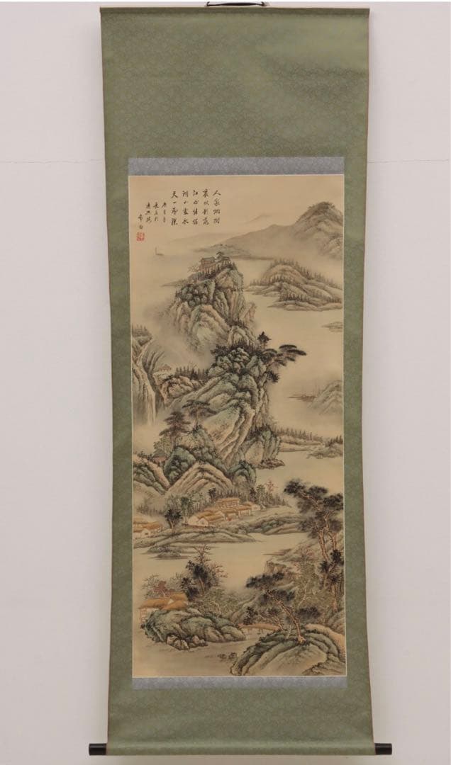 中国民国時代画家　希白 掛軸(絹本) 墨彩 「常熟山水」肉筆 中国民国時代画家 希白 掛軸 絹本 墨彩 常熟山水 肉筆 唐本漢籍