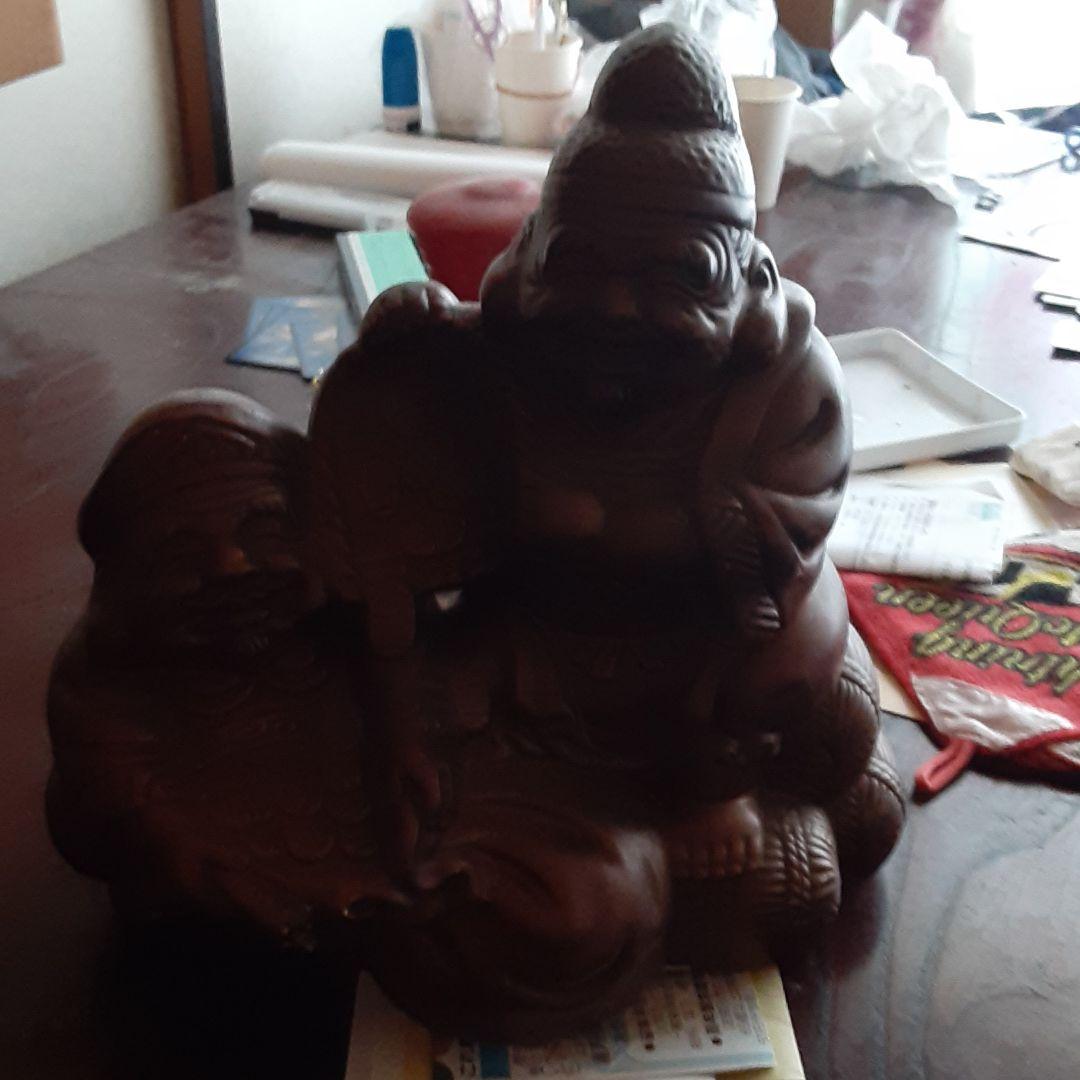 布袋さんと恵比寿さんの置物 錫 置物 七福神 恵比寿・大黒・布袋 3体セット 黒漆加工 [No.190-1-2-3