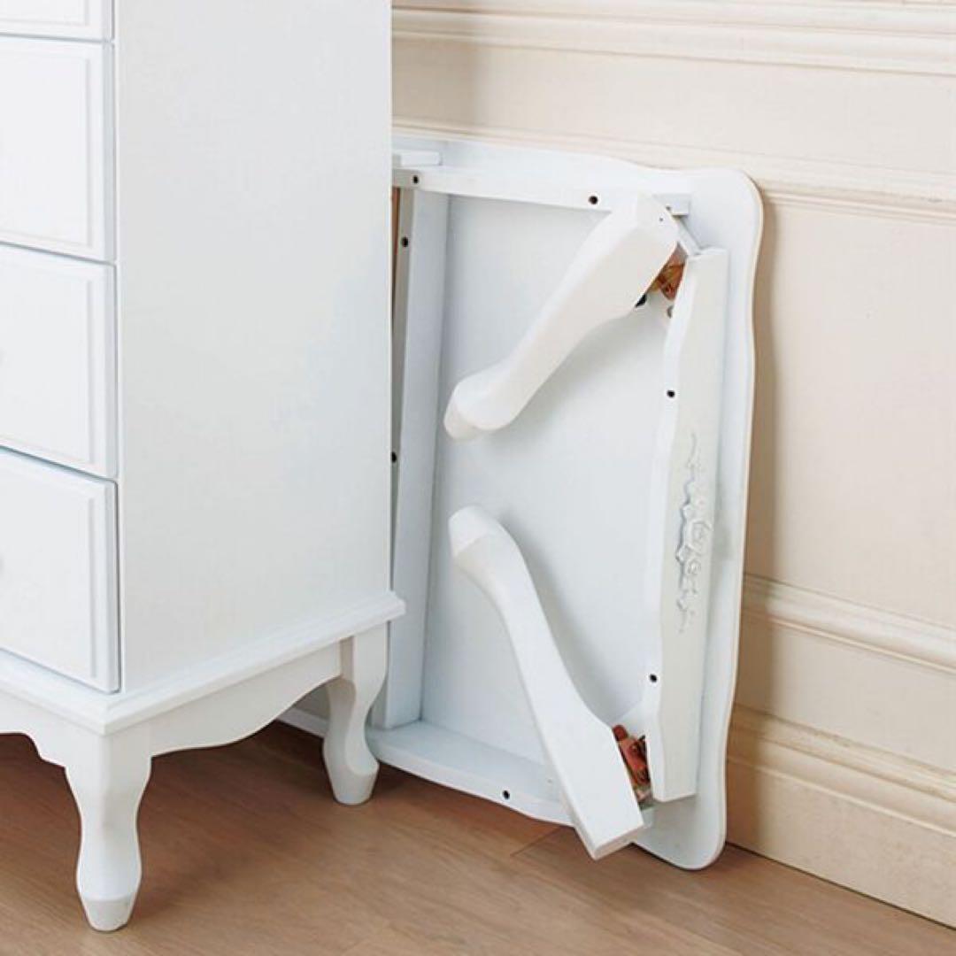 ピュアホワイト折れ脚猫脚テーブル正方形お洒落可愛い折り畳みテーブル