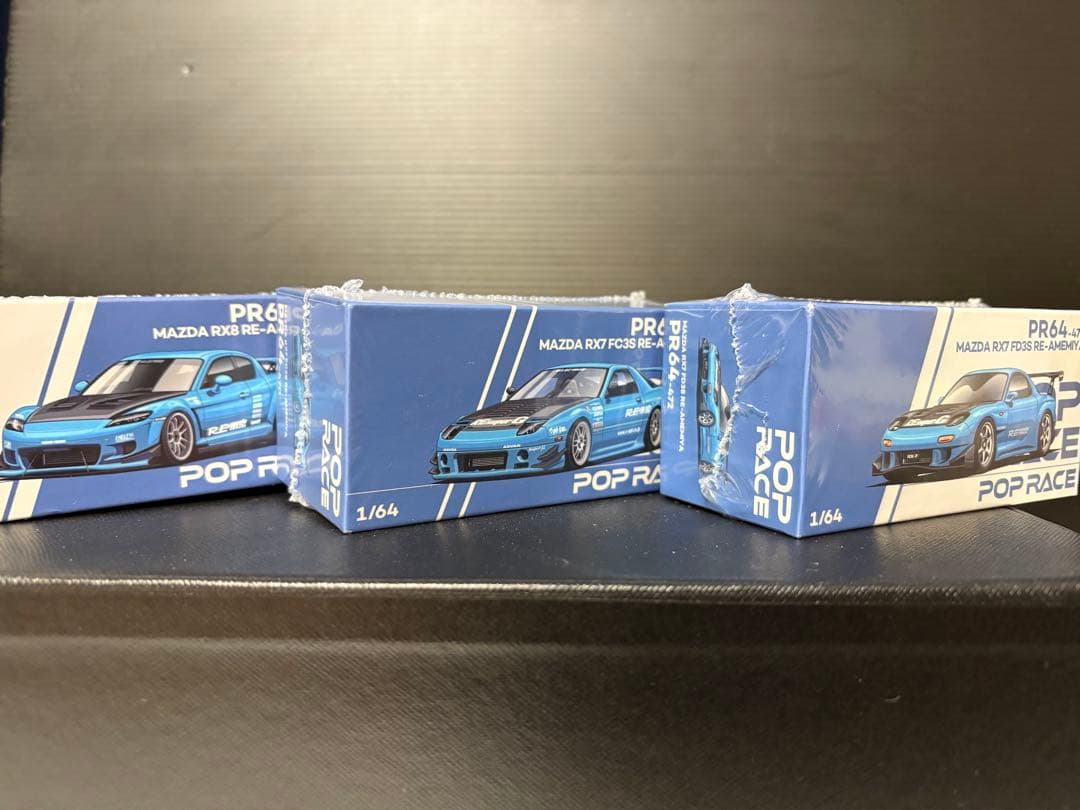TAS Pop Race MAZDA RE-雨宮 3台セット1/64 ② POP RACE 1/64 マツダ RX-7 (FD3S) RE雨宮 ワイドボディ イエロー