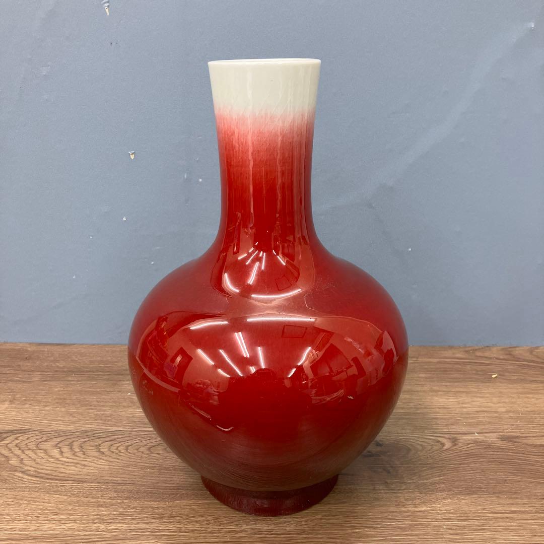 4F 中国名陶 景徳鎮製 郎窯紅（赤釉）花瓶 骨董 古美術品 花瓶 花器 中国 景徳鎮陶磁器手塗り塗装花瓶 美術品 工芸品｜輸入マート