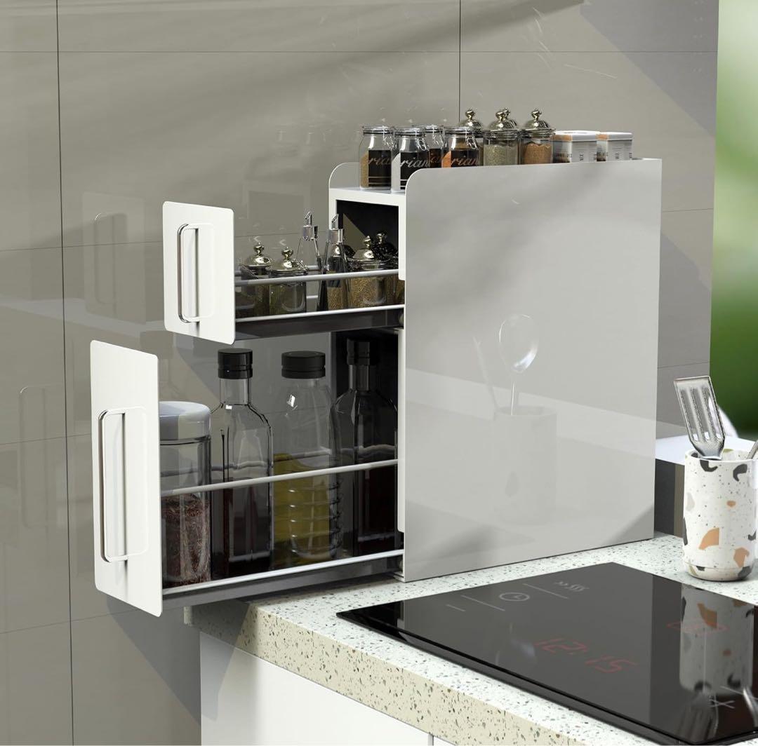 ママ倉 隠せる調味料ラック 2段 キッチンラック Amazon｜ママ倉 隠せる調味料ラック 2段 幅14.4cm 奥行35.5cm 高さ46.5