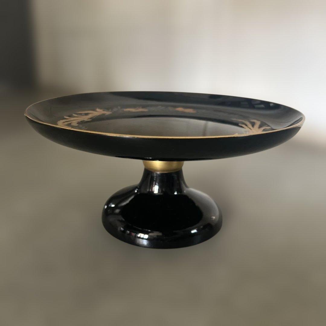 天然木　黒漆　蒔絵　鳳凰図　高杯高坏高付台　菓子器　直径23.6cm 天然木 黒漆 蒔絵 鳳凰図 高杯高坏高付台 菓子器