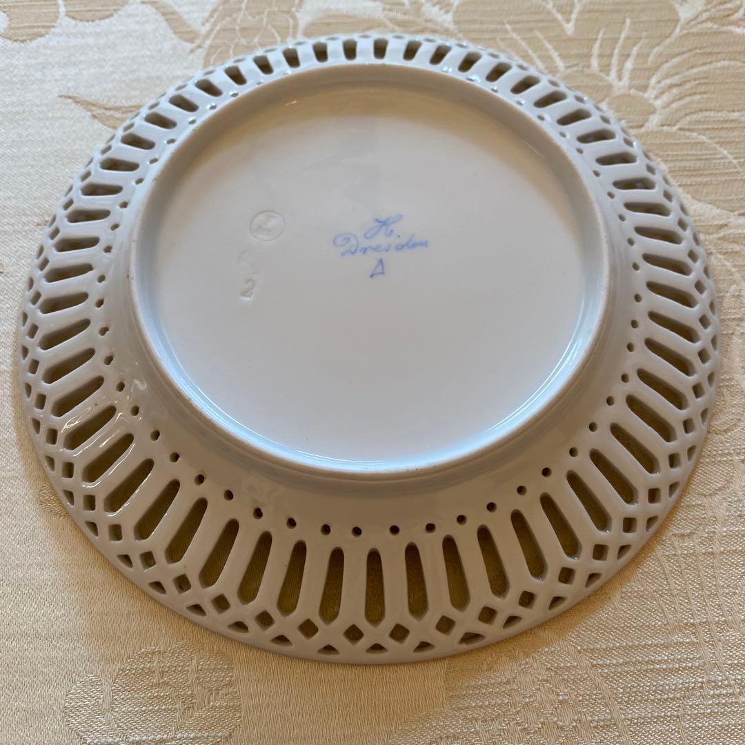 ドレスデン】自然主義 印象派 印象主義 ／透かし 皿 プレート 「花と蝶