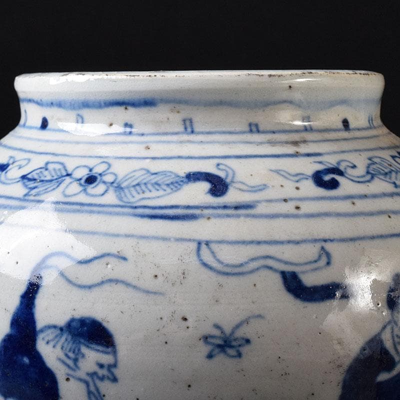 中国　青花　山水人物文　壷　V　R8388