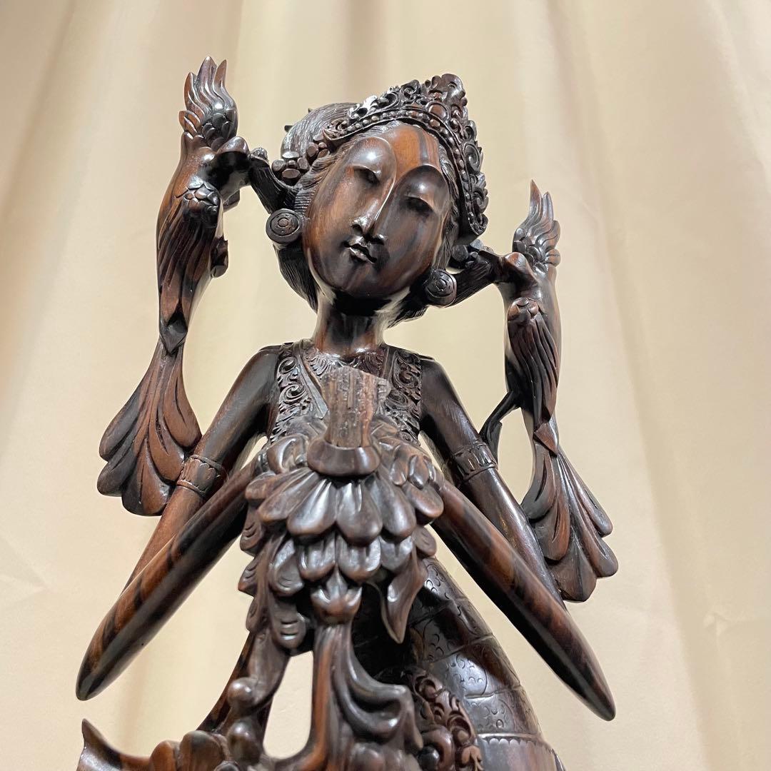 バリ島　木彫り　女性像　彫刻　黒檀　アンティーク　置物 木彫り 大き（約58cm）女性像 無垢 黒檀 置物 バリ島 人形｜Yahoo