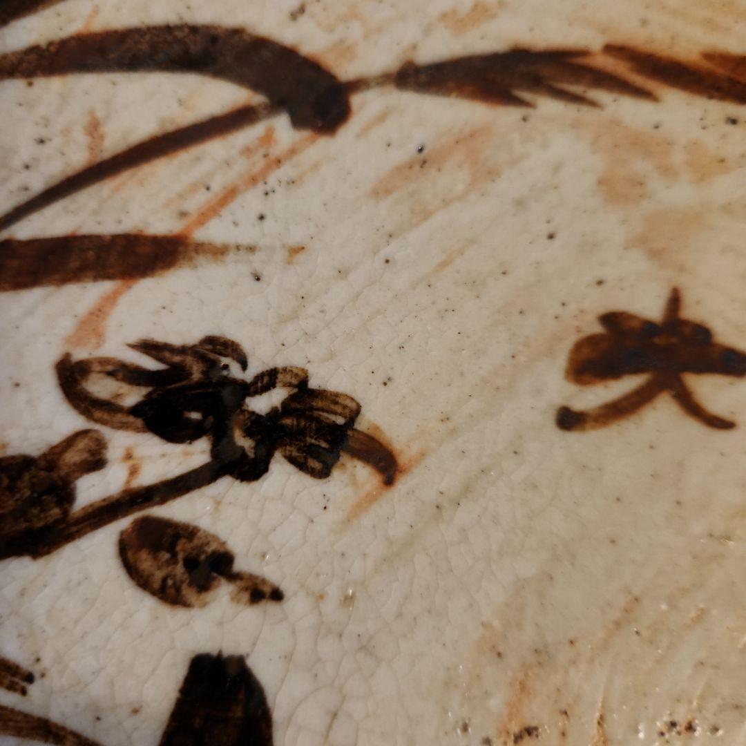 慶應 江戸後期 絵瀬戸 鉄絵 石皿 秋草行灯皿 油皿