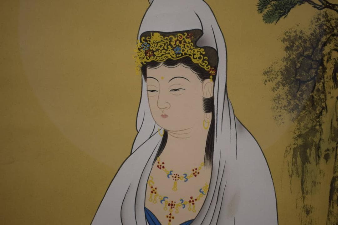 真作/水如/楊柳観音像図/岩上観音図/布袋屋掛軸HI-762 鏡神社所蔵 重要文化財 絹本著色 楊柳観音像 ―光学調査報告書―