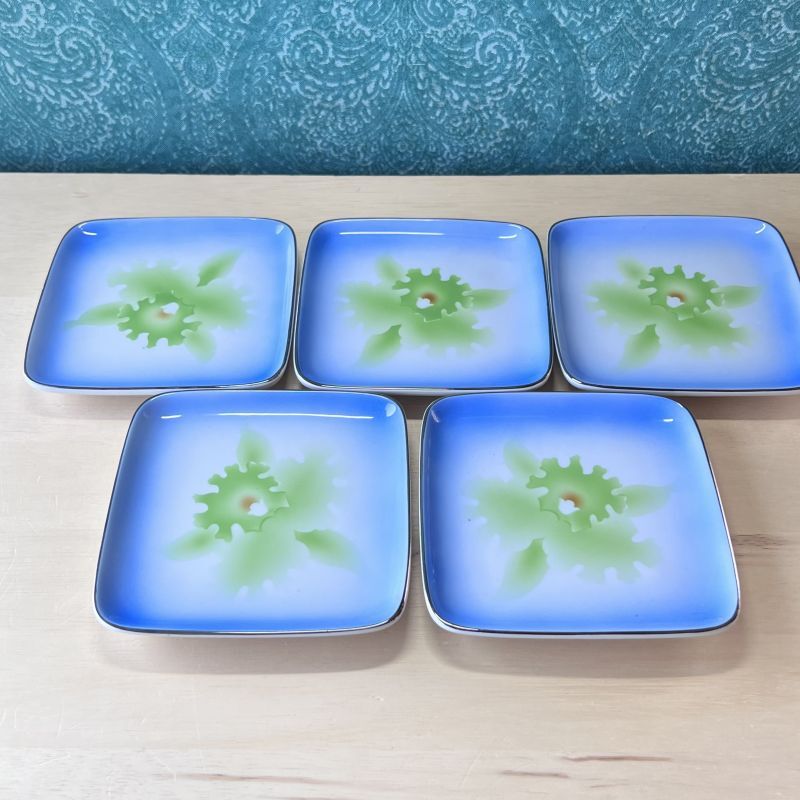 角型 銘々皿 5枚組 美しい青 花柄